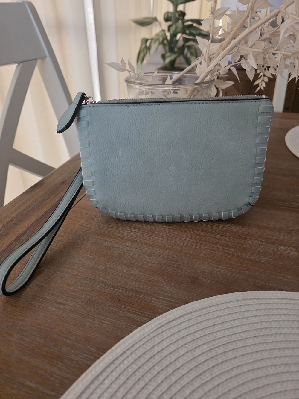 Light Blue Leather Wristlet Clutch - Versatile Everyday Carry